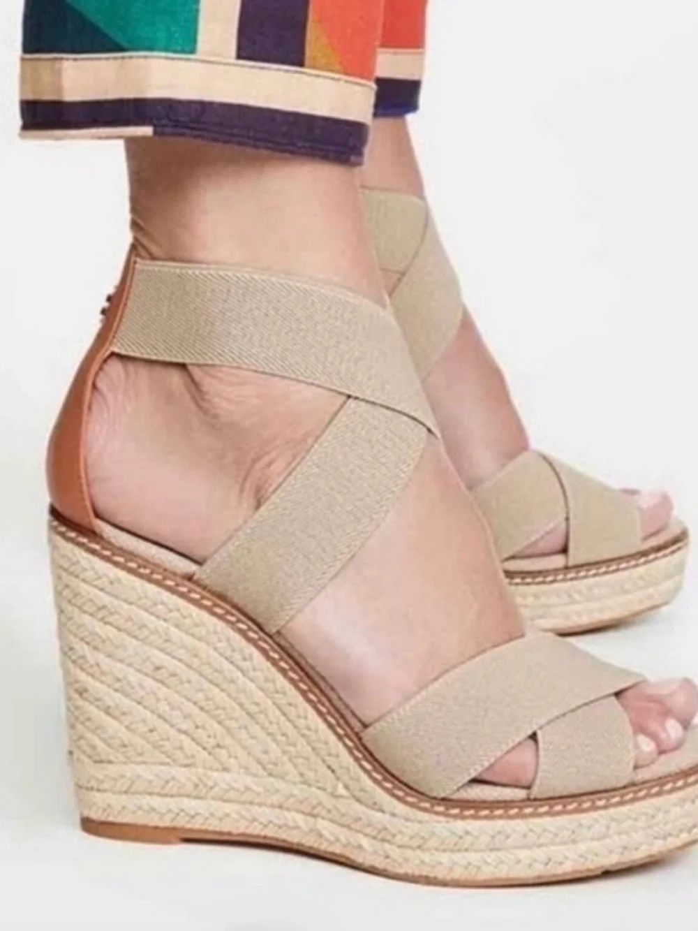 Tory Burch Frieda Platform Wedge Espadrille Sandals in Natural/Tan Size 8